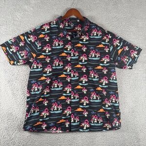 Neff Psychedelic Mushroom‎ Forest Shirt Mens 2XL Black Button Smiley Face Skater